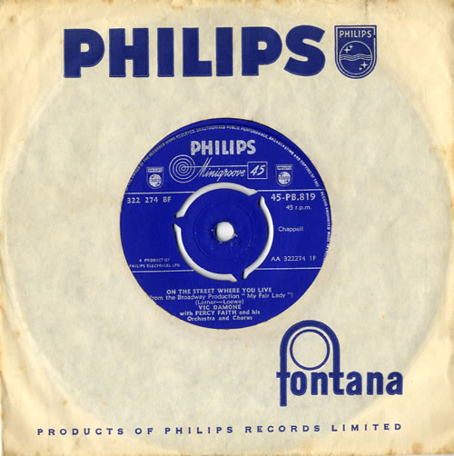 Vic Damone On The Street Where You Live 7" vinyl single (7 inch record / 45) UK VDE07ON562739