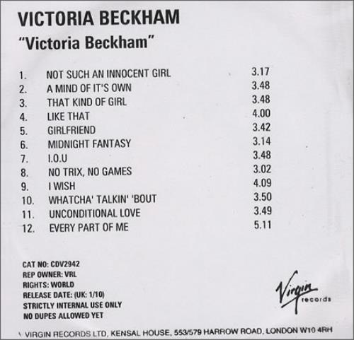 Victoria Beckham Victoria Beckham CD-R acetate UK VBKCRVI369282