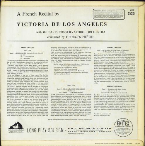 Victoria De Los Angeles A French Recital vinyl LP album (LP record) UK VJILPAF829649