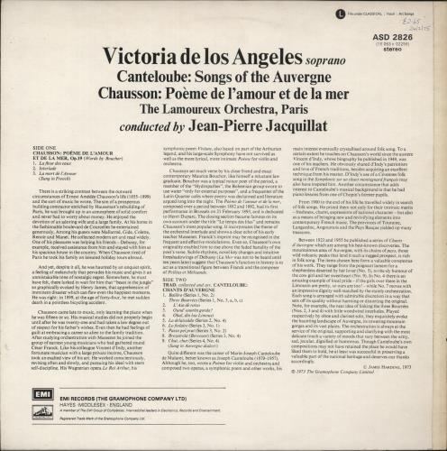 Victoria De Los Angeles Canteloube: Songs Of The Auvergne / Chausson: Pom De L'Amour Et De La Mer vinyl LP album (LP record) UK VJILPCA875613