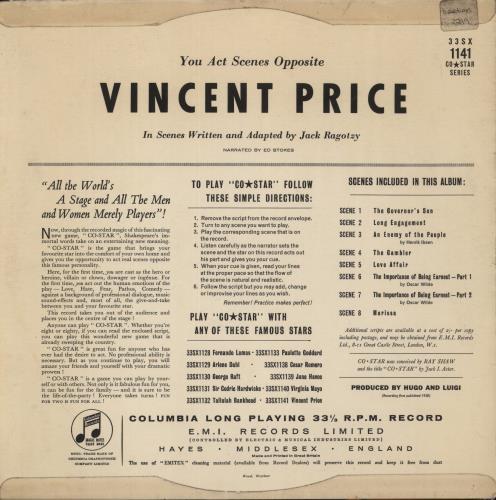 Vincent Price Co-Star - The Record Acting Game vinyl LP album (LP record) UK 9YSLPCO875953