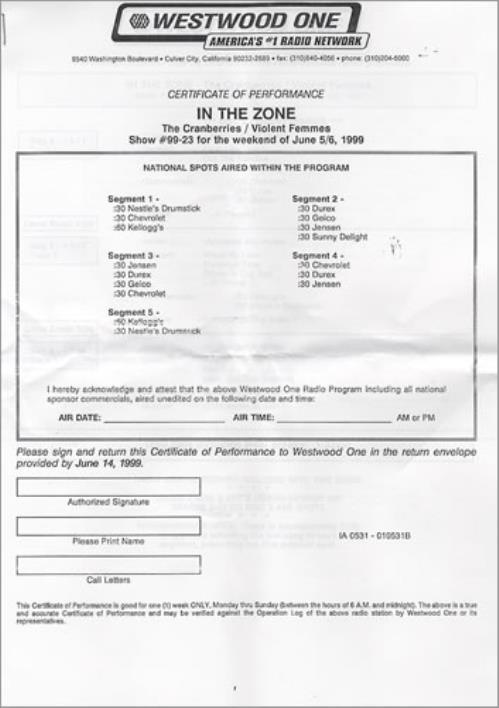 Violent Femmes In The Zone CD-R acetate US VIOCRIN274129