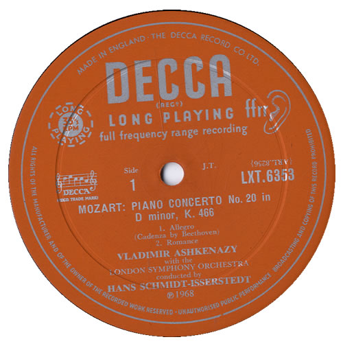 Vladimir Ashkenazy Mozart: Piano Concertos No 20 in D minor & No. 6 in B flat vinyl LP album (LP record) UK VL2LPMO553956