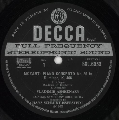 Vladimir Ashkenazy Mozart: Piano Concertos No. 20 & No. 6 - 1st vinyl LP album (LP record) UK VL2LPMO740316