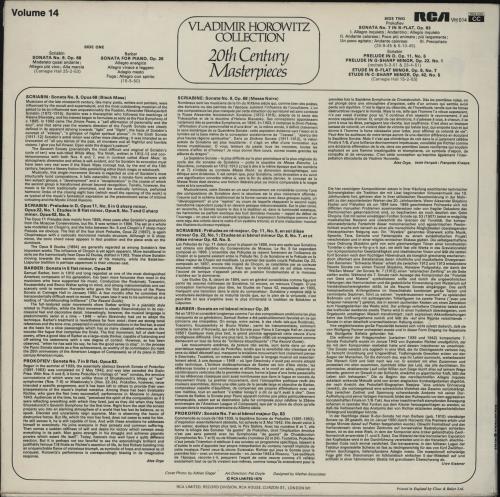Vladimir Horowitz 20th Century Masterpieces vinyl LP album (LP record) UK VL0LPTH764033