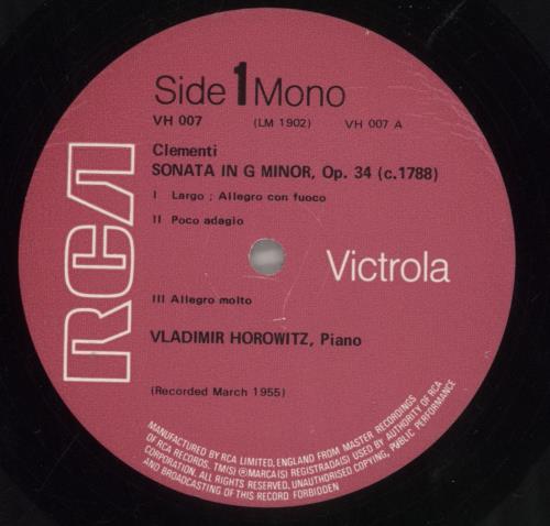 Vladimir Horowitz Clementi vinyl LP album (LP record) UK VL0LPCL857537