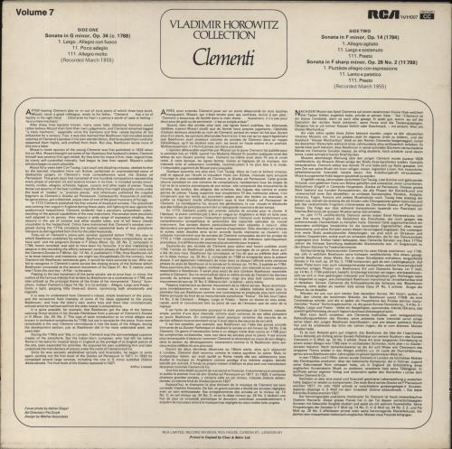 Vladimir Horowitz Clementi vinyl LP album (LP record) UK VL0LPCL857537