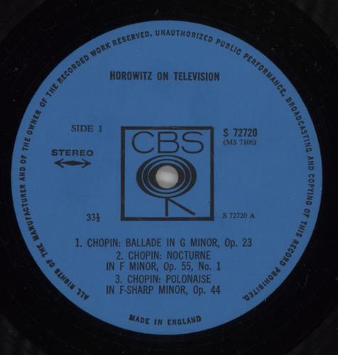 Vladimir Horowitz Horowitz On Television vinyl LP album (LP record) UK VL0LPHO887449