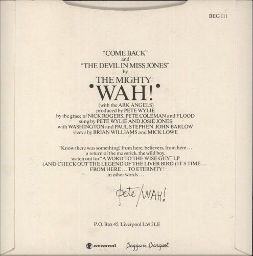 Wah! Come Back 7" vinyl single (7 inch record / 45) UK MIW07CO523761