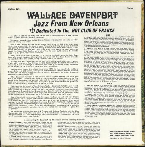 Wallace Davenport Jazz From New Orleans (Dedicated To The Hot Club Of France) vinyl LP album (LP record) US Z-LLPJA726252