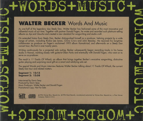 Walter Becker Words And Music CD album (CDLP) US WKRCDWO459585