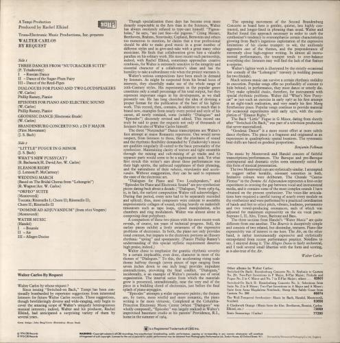 Walter Carlos By Request vinyl LP album (LP record) UK WCLLPBY554664