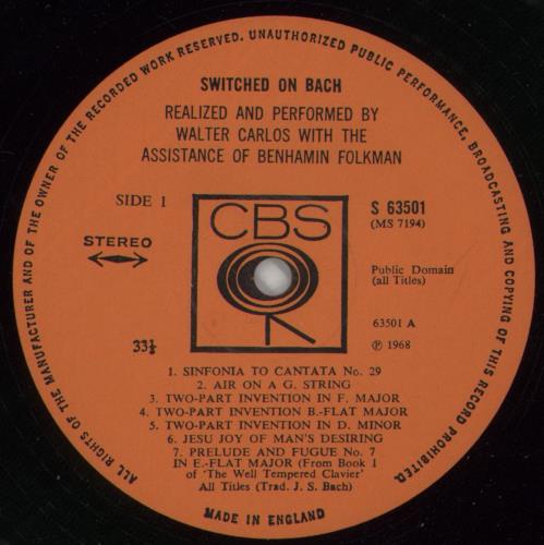 Walter Carlos Switched-On Bach - 2nd vinyl LP album (LP record) UK WCLLPSW690673