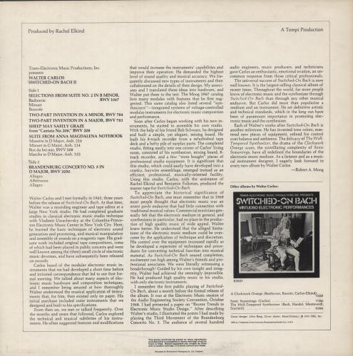 Walter Carlos Switched-On Bach II vinyl LP album (LP record) UK WCLLPSW331049