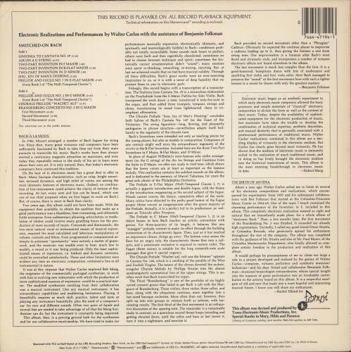 Walter Carlos Switched-On Bach vinyl LP album (LP record) US WCLLPSW876111