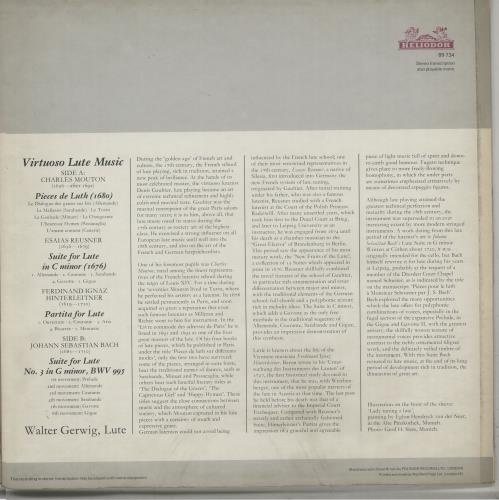 Walter Gerwig Virtuoso Lute Music vinyl LP album (LP record) UK XGMLPVI660127