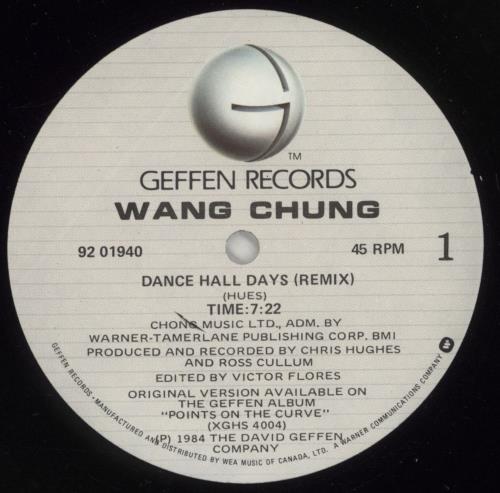 Wang Chung Dance Hall Days - Remix 12" vinyl single (12 inch record / Maxi-single) Canadian WAN12DA98685