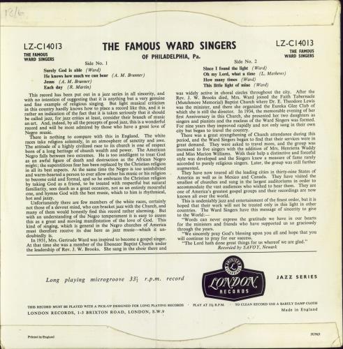 Ward Singers The Famous Ward Singers Of Philadelphia Pa. 10" vinyl single (10 inch record) UK 2BT10TH781104