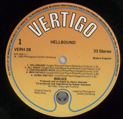 Warlock Hellbound vinyl LP album (LP record) German WLKLPHE177998