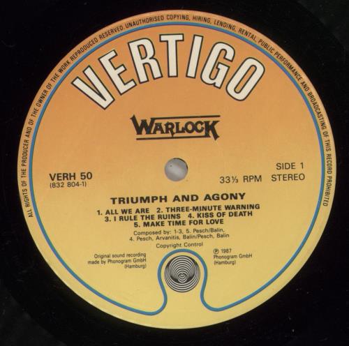 Warlock Triumph And Agony - Gatefold with Sticker vinyl LP album (LP record) UK WLKLPTR875306