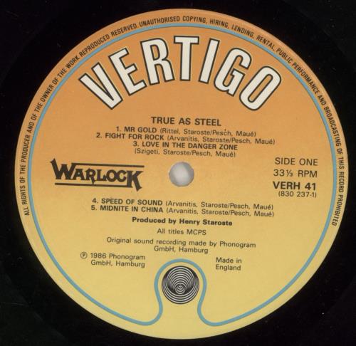 Warlock True As Steel - Shrink vinyl LP album (LP record) UK WLKLPTR868854