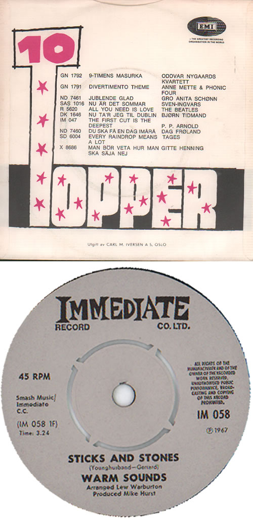 Warm Sounds Sticks And Stones - P/s 7" vinyl single (7 inch record / 45) Norwegian WC407ST635823