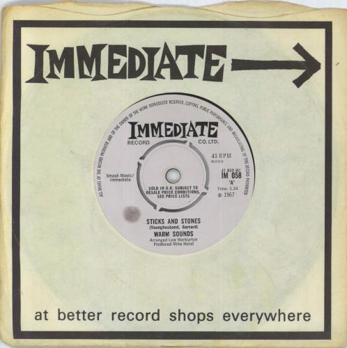 Warm Sounds Sticks And Stones 7" vinyl single (7 inch record / 45) UK WC407ST818417