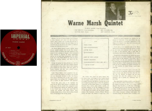 Warne Marsh Jazz Of Two Cities vinyl LP album (LP record) US WC0LPJA544980