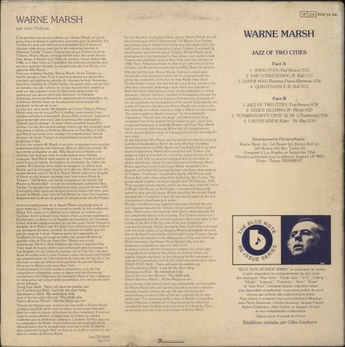 Warne Marsh Jazz Of Two Cities vinyl LP album (LP record) French WC0LPJA565784