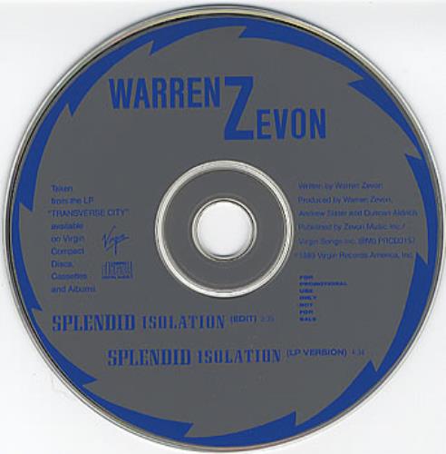 Warren Zevon Splendid Isolation CD single (CD5 / 5") US WZVC5SP360574