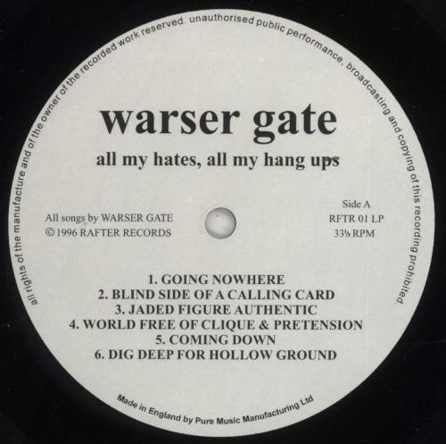 Warser Gate All My Hates, All My Hang Ups vinyl LP album (LP record) UK 8Z9LPAL856753