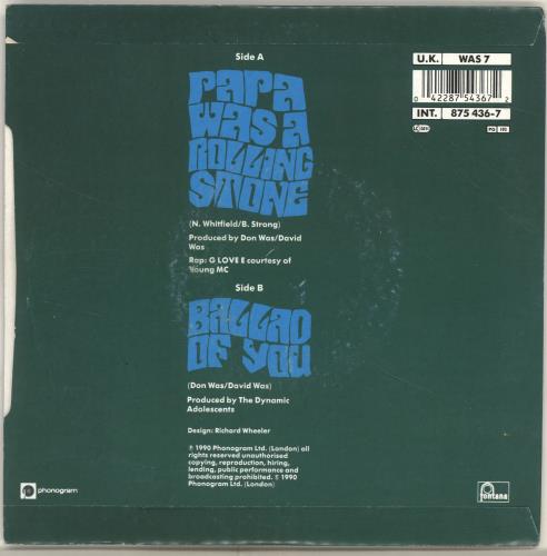 Was (Not Was) Papa Was A Rolling Stone 7" vinyl single (7 inch record / 45) UK WNW07PA273251