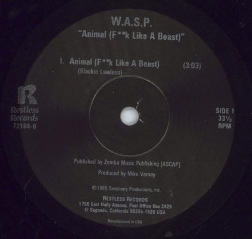 WASP Animal F**k Like A Beast 12" vinyl single (12 inch record / Maxi-single) US WAS12AN828222