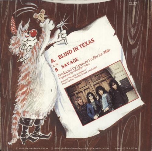 WASP Blind In Texas + Insert 7" vinyl single (7 inch record / 45) UK WAS07BL885642