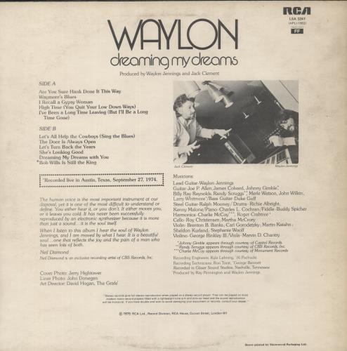 Waylon Jennings Dreaming My Dreams - EX vinyl LP album (LP record) UK WAJLPDR880322