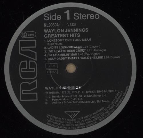 Waylon Jennings Greatest Hits vinyl LP album (LP record) UK WAJLPGR888401
