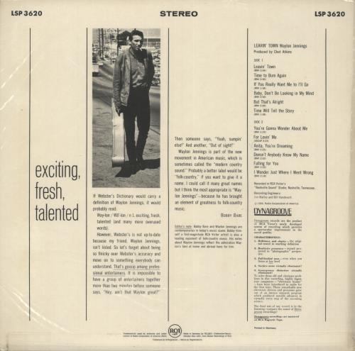 Waylon Jennings Leavin' Town vinyl LP album (LP record) German WAJLPLE717818