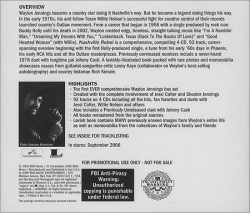 Waylon Jennings Nashville Rebel 4-CD album set US WAJ4CNA391146