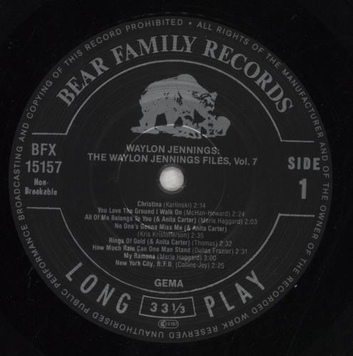 Waylon Jennings The Waylon Jennings Files, Vol. 7 vinyl LP album (LP record) German WAJLPTH848321