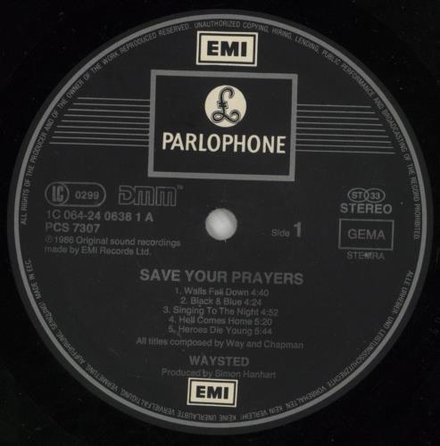 Waysted Save Your Prayers vinyl LP album (LP record) UK WTDLPSA868995