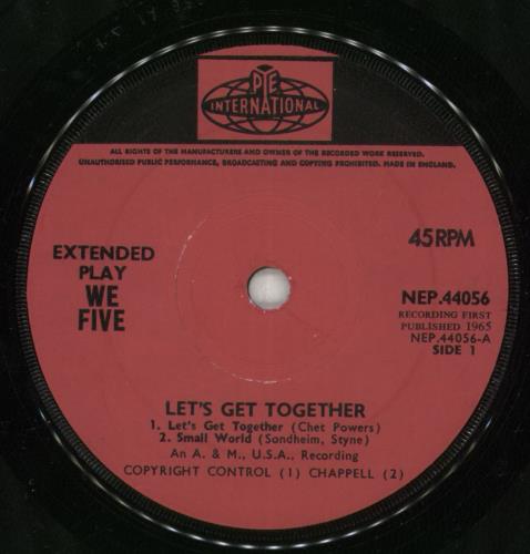 We Five Let's Get Together 7" vinyl single (7 inch record / 45) UK WEF07LE864369
