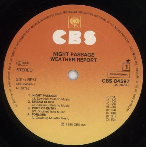Weather Report Night Passage vinyl LP album (LP record) Dutch WEALPNI505026
