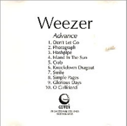 Weezer Advance CD-R acetate US WEECRAD255420