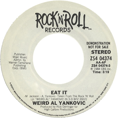 Weird Al Yankovic Eat It 7" vinyl single (7 inch record / 45) US YAN07EA456878