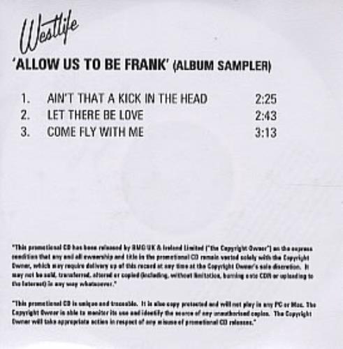 Westlife Allow Us To Be Frank - Album Sampler CD-R acetate UK WLICRAL311171