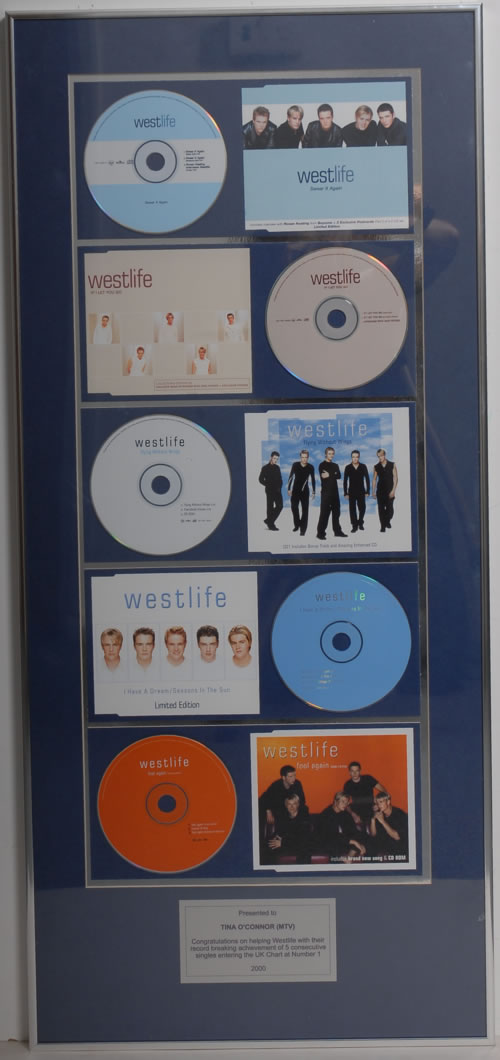 Westlife Five Consecutive Number 1 Singles in-house award disc UK WLIAIFI591467