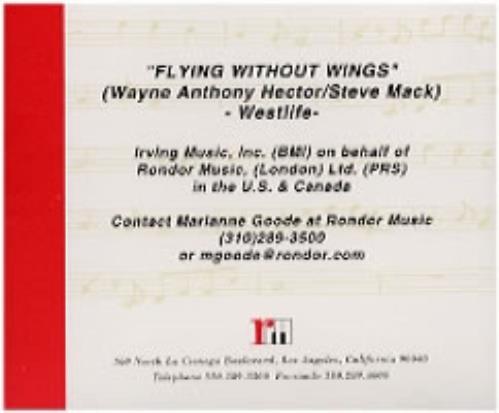 Westlife Flying Without Wings CD-R acetate US WLICRFL177203