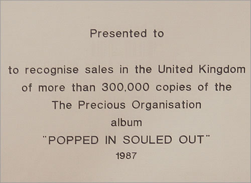 Wet Wet Wet Popped In Souled Out in-house award disc UK WETAIPO96264