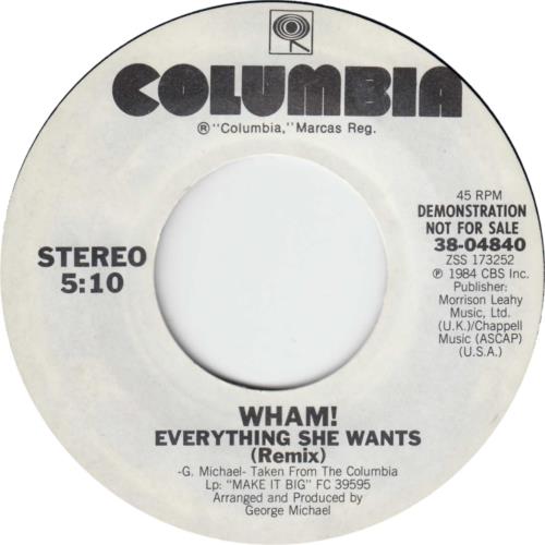 Wham Everything She Wants 7" vinyl single (7 inch record / 45) US WHA07EV20851