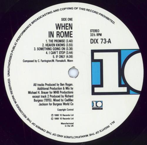 When In Rome When In Rome vinyl LP album (LP record) UK WHRLPWH796331